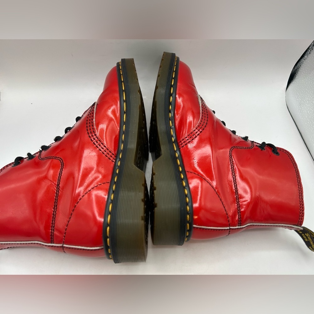 Rare Vintage Made in England Dr. Martens Red Patent Leather Boots 6 EYE Size 7 - Picture 5 of 14